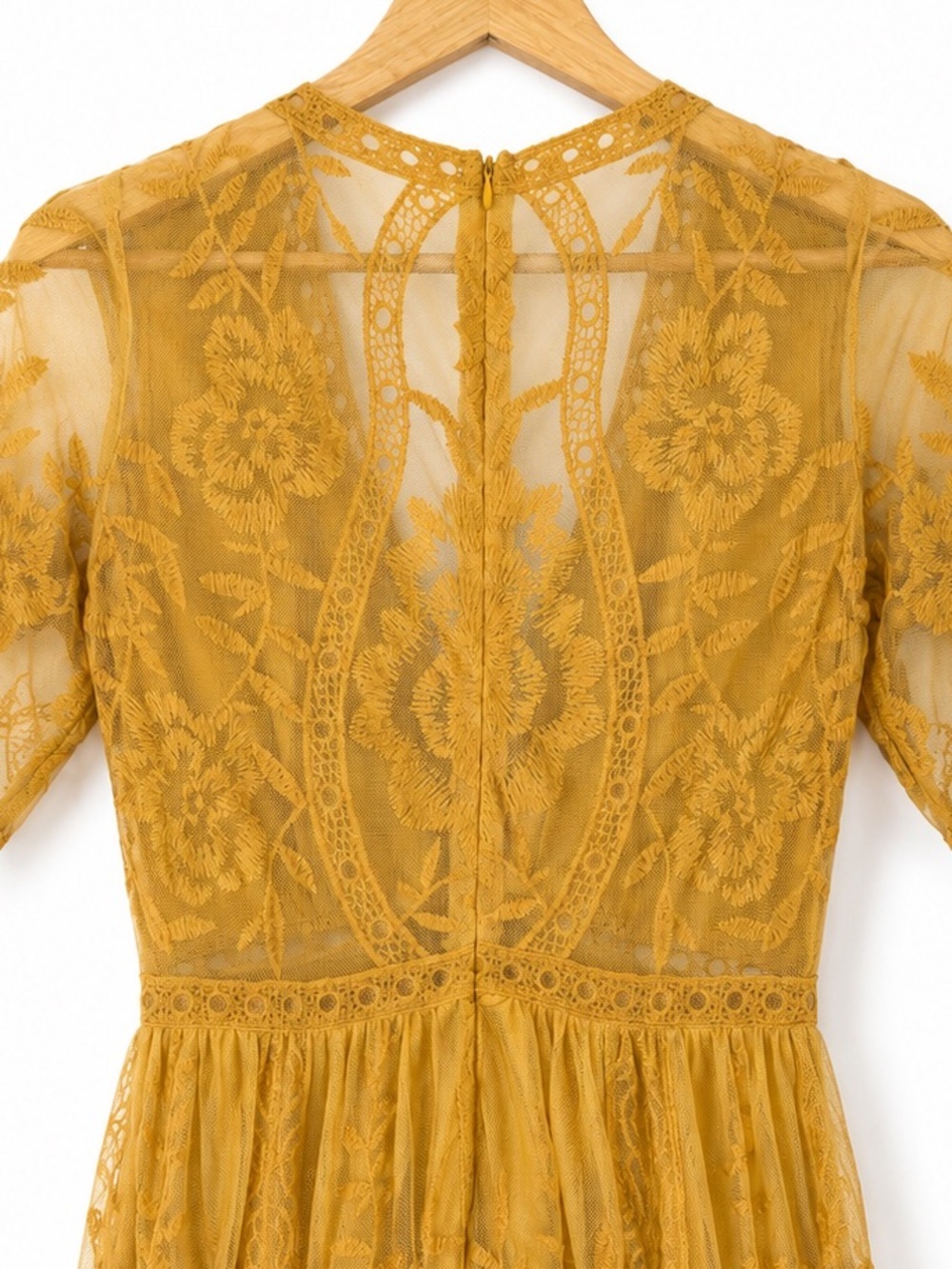 Honey Punch Women’s Mustard Lace Maxi Dress/Romper, Size Small - Picture 6 of 8